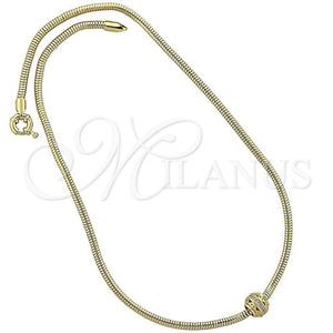 Collares con Dije 04.63.0010 Oro Laminado, Diseño de Cola de Raton, con Blanca Micro Pave, Pulido, Tono Dorado (03 MM Thickness, 18 Inches Length)
