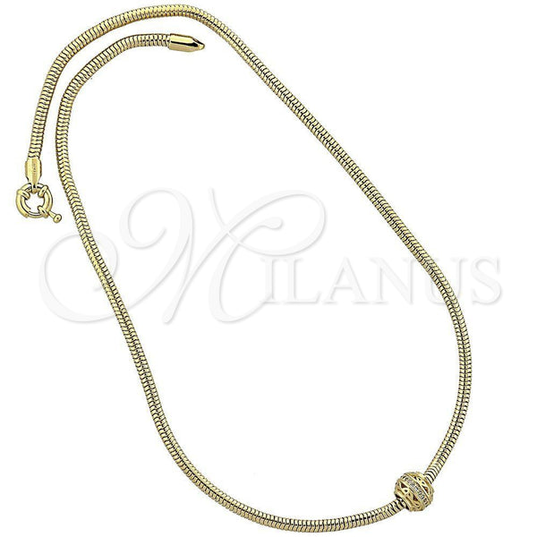 Collares con Dije 04.63.0010 Oro Laminado, Diseño de Cola de Raton, con Blanca Micro Pave, Pulido, Tono Dorado (03 MM Thickness, 18 Inches Length)