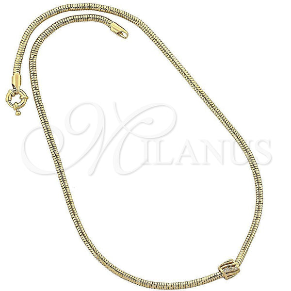 Collares con Dije 04.63.0011 Oro Laminado, Diseño de Cola de Raton, con Blanca Micro Pave, Pulido, Tono Dorado (03 MM Thickness, 18 Inches Length)