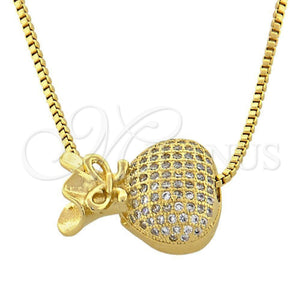 Collares con Dije 04.63.0014 Oro Laminado, Diseño de Cartera y Box, con Blanca Micro Pave, Pulido, Tono Dorado (01 MM Thickness, 18 Inches Length)
