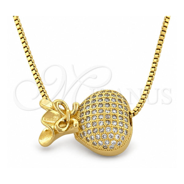 Collares con Dije 04.63.0014 Oro Laminado, Diseño de Cartera y Box, con Micro Pave Blanca, Pulido, Tono Dorado (Grosor 01 MM, 18 Pulgadas de Largo)