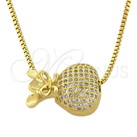 Collares con Dije 04.63.0014 Oro Laminado, Diseño de Cartera y Box, con Blanca Micro Pave, Pulido, Tono Dorado (01 MM Thickness, 18 Inches Length)