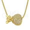 Collares con Dije 04.63.0014 Oro Laminado, Diseño de Cartera y Box, con Blanca Micro Pave, Pulido, Tono Dorado (01 MM Thickness, 18 Inches Length)