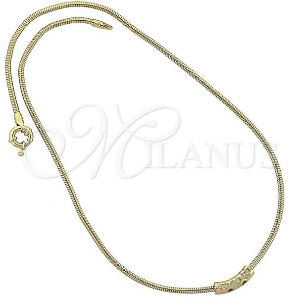 Collares con Dije 04.63.0016 Oro Laminado, Diseño de Corazón y Cola de Raton, con Blanca Micro Pave, Pulido, Tono Dorado (02 MM Thickness, 18 Inches Length)