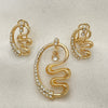 Juego de Arete y Dije de Adulto 10.91.0249 Oro Laminado, con Blanca Cristal, Pulido, Tono Dorado