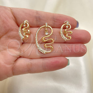 Juego de Arete y Dije de Adulto 10.91.0249 Oro Laminado, con Blanca Cristal, Pulido, Tono Dorado