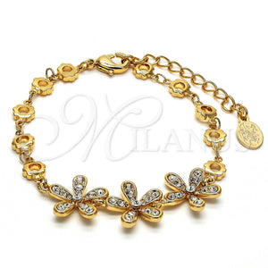 Pulsera Elegante 03.171.0010.07 Oro Laminado, Diseño de Flor, con Blanca Cristal, Pulido, Tono Dorado (16 MM Thickness, 7 Inches Length)