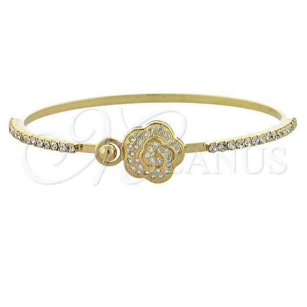 Aro Individual 07.97.0048 Oro Laminado, Diseño de Flor, con Blanca Micro Pave and Blanca Zirconia Cubica, Pulido, Tono Dorado (02 MM Thickness, Size 5 (2.50 Diameter))
