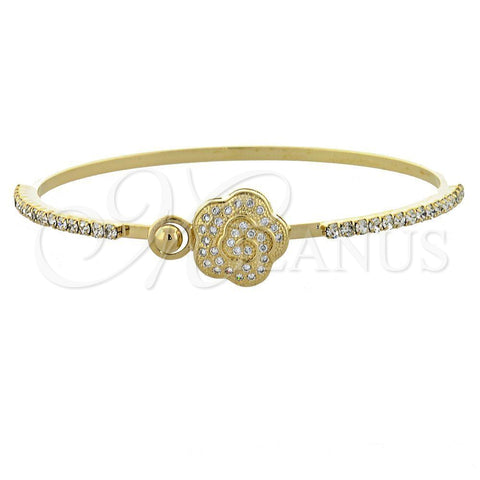 Aro Individual 07.97.0048 Oro Laminado, Diseño de Flor, con Blanca Micro Pave and Blanca Zirconia Cubica, Pulido, Tono Dorado (02 MM Thickness, Size 5 (2.50 Diameter))