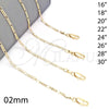 Gargantilla Basica 5.222.019.30 Oro Laminado, Diseño de Figaro, Pulido, Tono Dorado (0.50 Gauge, 02 MM Thickness, 30 Inches Length)