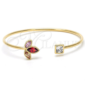 Aro Individual 07.97.0053 Oro Laminado, Diseño de Flor, con Multicolor Zirconia Cubica, Pulido, Tono Dorado (03 MM Thickness, One size fits all)