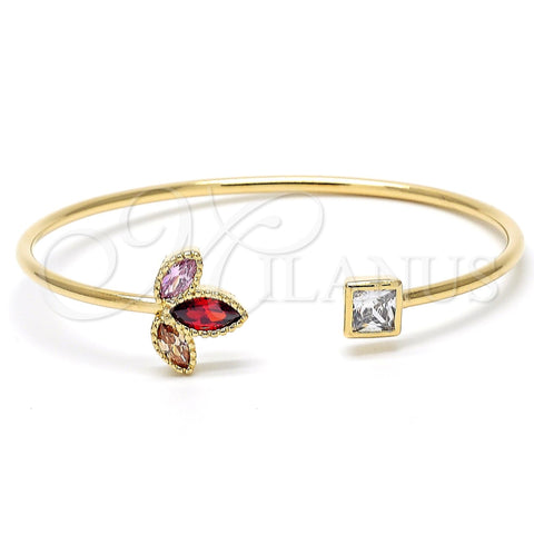 Aro Individual 07.97.0053 Oro Laminado, Diseño de Flor, con Multicolor Zirconia Cubica, Pulido, Tono Dorado (03 MM Thickness, One size fits all)
