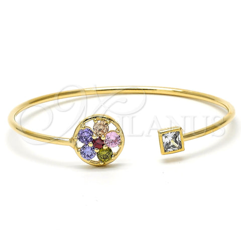 Aro Individual 07.97.0058 Oro Laminado, Diseño de Flor, con Multicolor Zirconia Cubica and Blanca Cristal, Pulido, Tono Dorado (02 MM Thickness, Size 3 (2.00 Diameter))