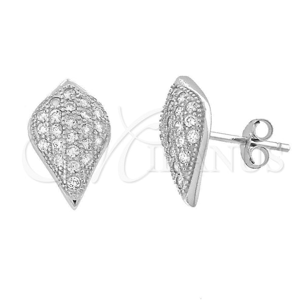 Arete Dormilona 02.174.0025 Plata Rodinada, Diseño de Gota, con Blanca Micro Pave, Pulido, Rodinado