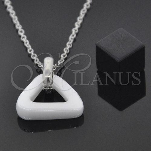 Collares con Dije 04.113.0022.18 Acero Inoxidable, Resinado Blanco, Tono Plateado (18 Inches Length)