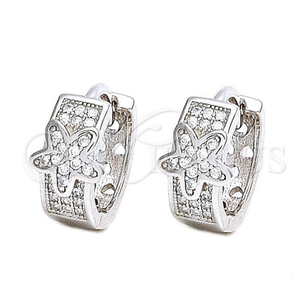 Argolla Huggie 02.186.0014 Plata Rodinada, Diseño de Estrella, con Blanca Micro Pave, Pulido, Rodinado