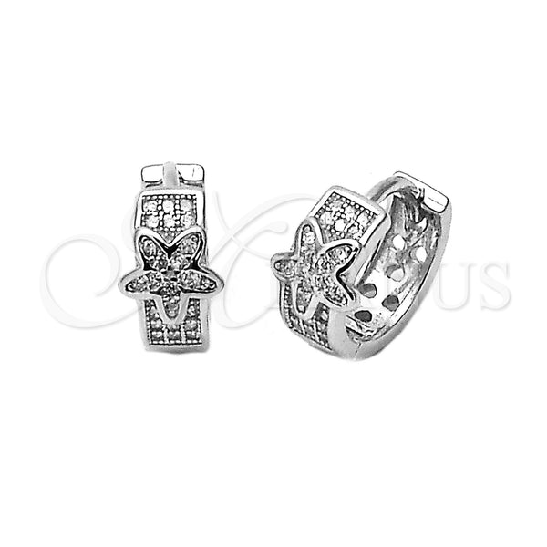 Argolla Huggie 02.186.0014 Plata Rodinada, Diseño de Estrella, con Blanca Micro Pave, Pulido, Rodinado