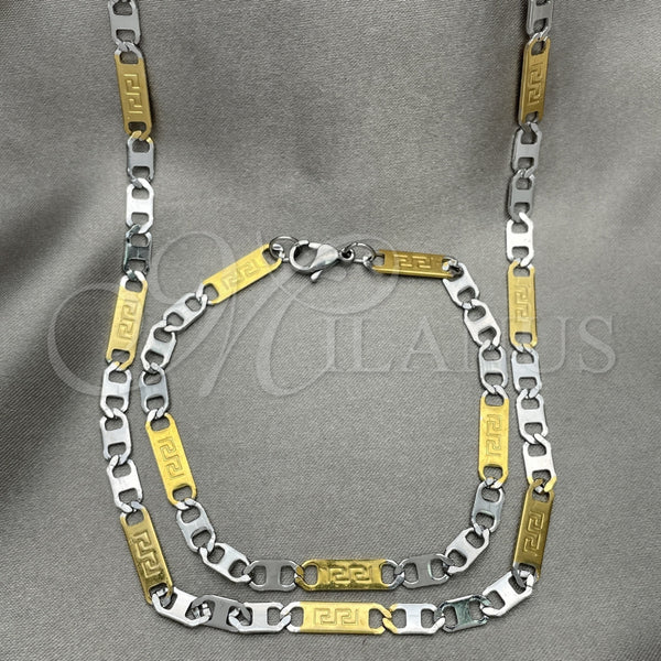Collar y Pulsera 04.113.0045.24 Acero Inoxidable, Diseño de Llave Griega, Diamantado, Dos Tonos