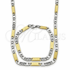 Collar y Pulsera 04.113.0045.24 Acero Inoxidable, Diseño de Llave Griega, Diamantado, Dos Tonos