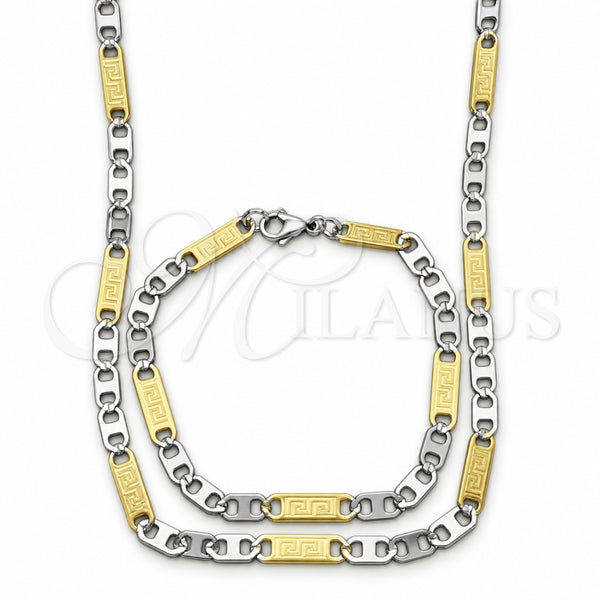 Collar y Pulsera 04.113.0045.24 Acero Inoxidable, Diseño de Llave Griega, Diamantado, Dos Tonos