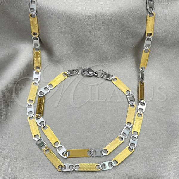 Collar y Pulsera 04.113.0041.24 Acero Inoxidable, Diseño de Llave Griega, Diamantado, Dos Tonos
