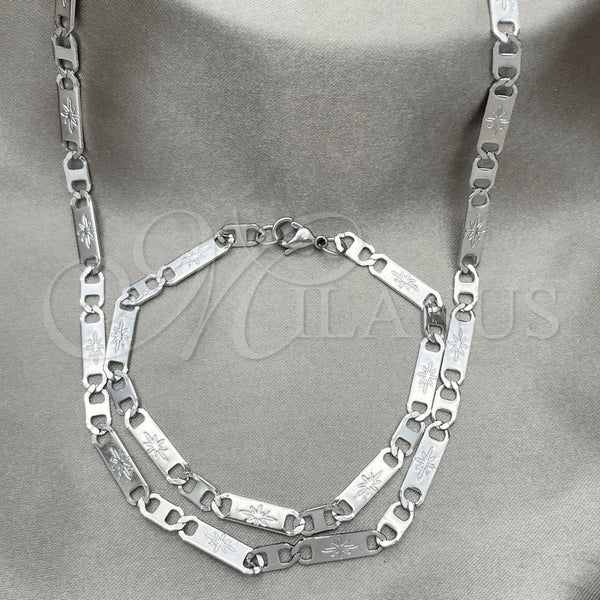 Collar y Pulsera 04.113.0058.24 Acero Inoxidable, Diseño de Mariner, Pulido, Tono Plateado