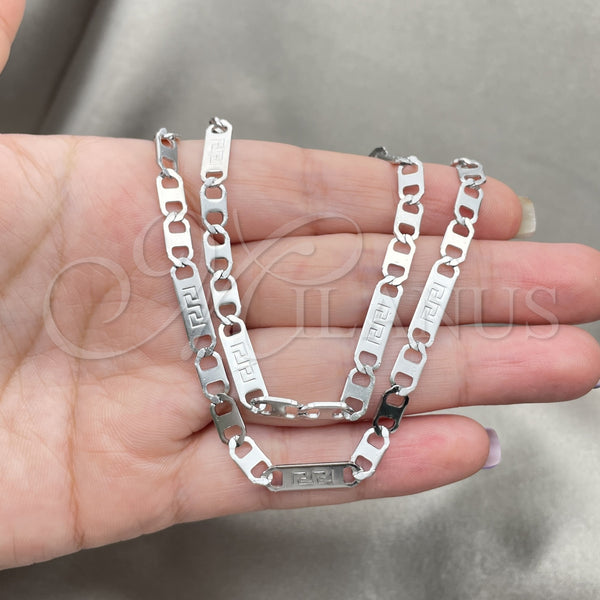 Collar y Pulsera 04.113.0046.24 Acero Inoxidable, Diseño de Llave Griega, Diamantado, Tono Plateado