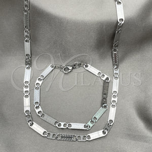 Collar y Pulsera 04.113.0042.24 Acero Inoxidable, Diseño de Llave Griega, Diamantado, Tono Plateado