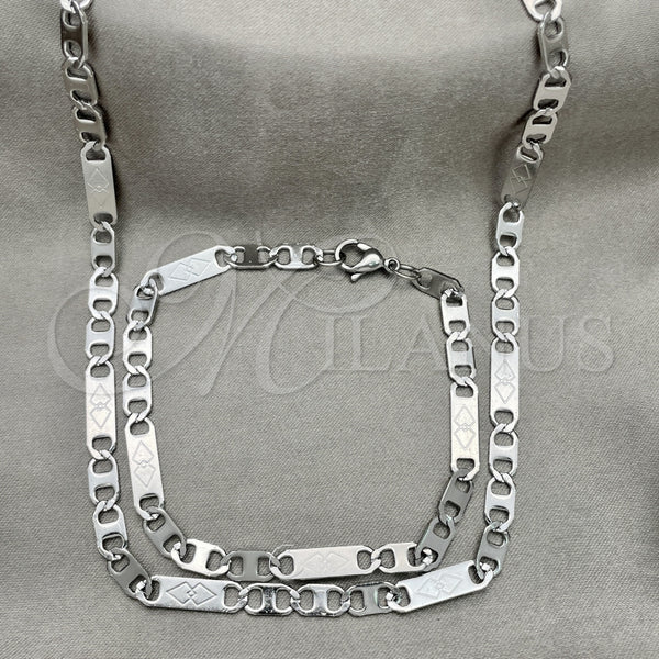 Collar y Pulsera 04.113.0048.24 Acero Inoxidable, Diseño de Mariner, Diamantado, Tono Plateado