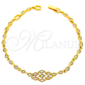 Pulsera Elegante 03.60.0038 Oro Laminado, Diseño de Diamante, con Multicolor Zirconia Cubica, Pulido, Tono Dorado (8 Inches Length)