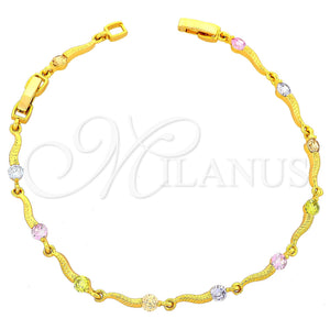 Pulsera Elegante 03.60.0017 Oro Laminado, con Multicolor Zirconia Cubica, Pulido, Tono Dorado (7 Inches Length)