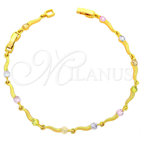 Pulsera Elegante 03.60.0017 Oro Laminado, con Multicolor Zirconia Cubica, Pulido, Tono Dorado (7 Inches Length)