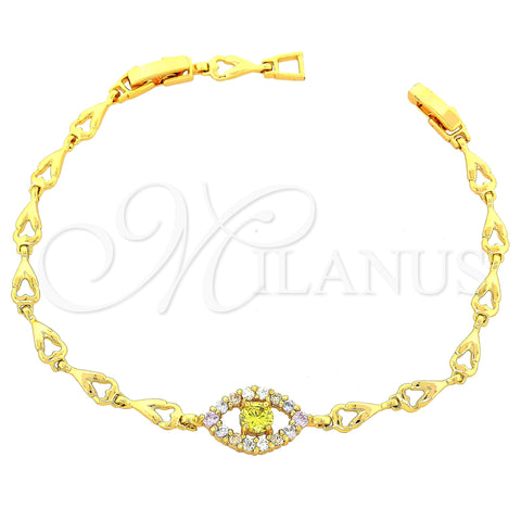 Pulsera Elegante 03.60.0014 Oro Laminado, con Multicolor Zirconia Cubica, Pulido, Tono Dorado (7 Inches Length)