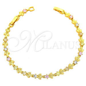 Pulsera Elegante 03.60.0024 Oro Laminado, Diseño de Oja, con Multicolor Zirconia Cubica, Pulido, Tono Dorado (7 Inches Length)