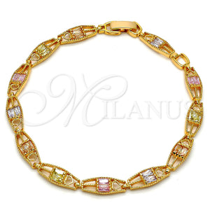 Pulsera Elegante 03.60.0033.08 Oro Laminado, Diseño de Corazón, con Multicolor Zirconia Cubica, Diamantado, Tono Dorado (06 MM Thickness, 8 Inches Length)