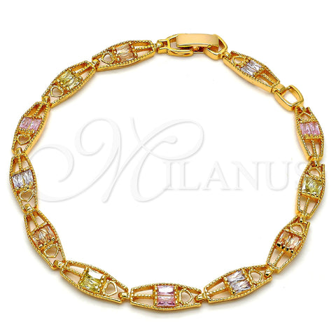 Pulsera Elegante 03.60.0033.08 Oro Laminado, Diseño de Corazón, con Multicolor Zirconia Cubica, Diamantado, Tono Dorado (06 MM Thickness, 8 Inches Length)