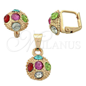Juego de Arete y Dije de Adulto 10.150.0039 Oro Laminado, con Blanca Cristal, Pulido, Tono Dorado