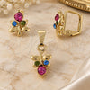 Juego de Arete y Dije de Adulto 10.150.0042 Oro Laminado, Diseño de Mariposa, con Cristal Blanca, Pulido, Tono Dorado