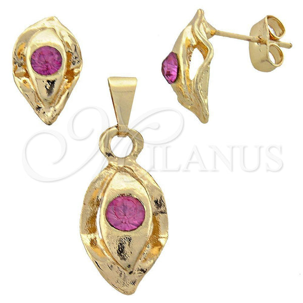 Juego de Arete y Dije de Adulto 10.150.0038 Oro Laminado, con Blanca Cristal, Pulido, Tono Dorado