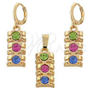 Juego de Arete y Dije de Adulto 10.150.0047 Oro Laminado, con Blanca Cristal, Pulido, Tono Dorado