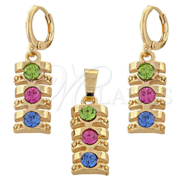 Juego de Arete y Dije de Adulto 10.150.0047 Oro Laminado, con Blanca Cristal, Pulido, Tono Dorado
