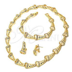Collar, Pulsera y Dije 06.59.0077 Oro Laminado, con Blanca Cristal, Pulido, Tono Dorado