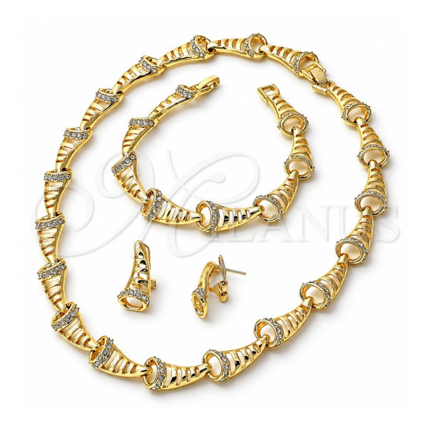 Collar, Pulsera y Dije 06.59.0077 Oro Laminado, con Cristal Blanca, Pulido, Tono Dorado
