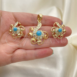 Juego de Arete y Dije de Adulto 10.91.0290 Oro Laminado, Diseño de Bola, con Topacio Azul Opal and Blanca Cristal, Mate, Tono Dorado