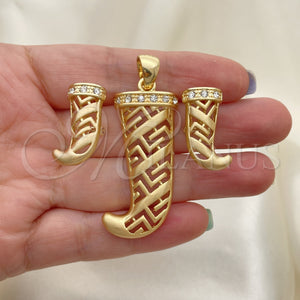 Juego de Arete y Dije de Adulto 10.91.0294 Oro Laminado, con Blanca Cristal, Pulido, Tono Dorado