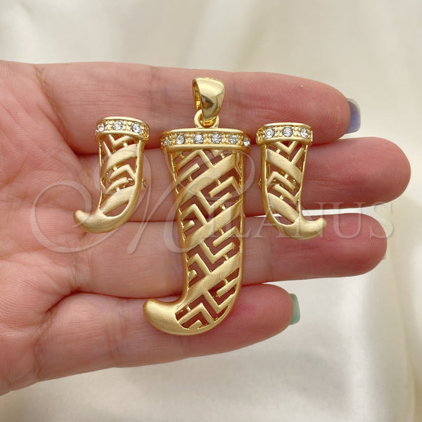 Juego de Arete y Dije de Adulto 10.91.0294 Oro Laminado, con Blanca Cristal, Pulido, Tono Dorado