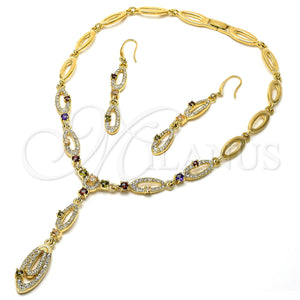 Collar y Dije 06.59.0092 Oro Laminado, con Blanca Cristal and Granate Zirconia Cubica, Pulido, Tono Dorado