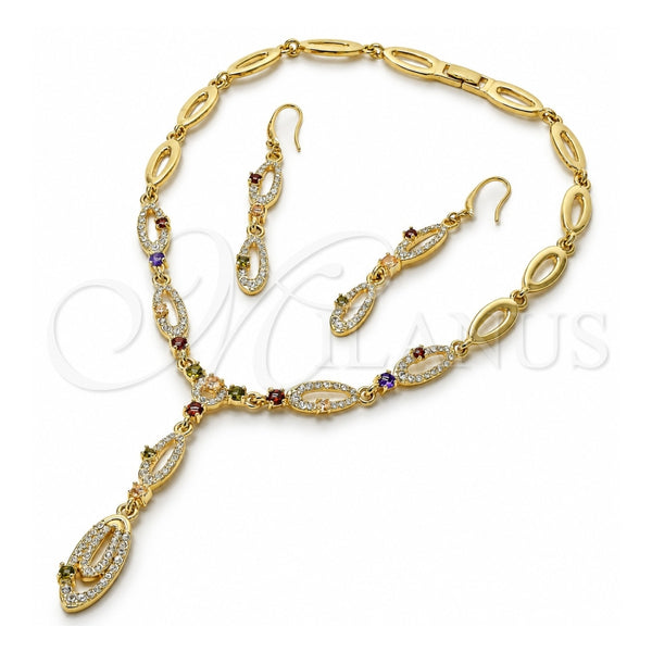Collar y Dije 06.59.0092 Oro Laminado, con Cristal Blanca y Zirconia Cubica Granate, Pulido, Tono Dorado