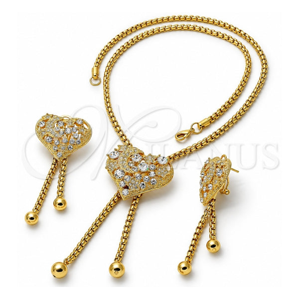 Collar y Dije 06.59.0091 Oro Laminado, Diseño de Corazón, con Cristal Blanca, Pulido, Tono Dorado