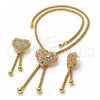 Collar y Dije 06.59.0091 Oro Laminado, Diseño de Corazón, con Cristal Blanca, Pulido, Tono Dorado
